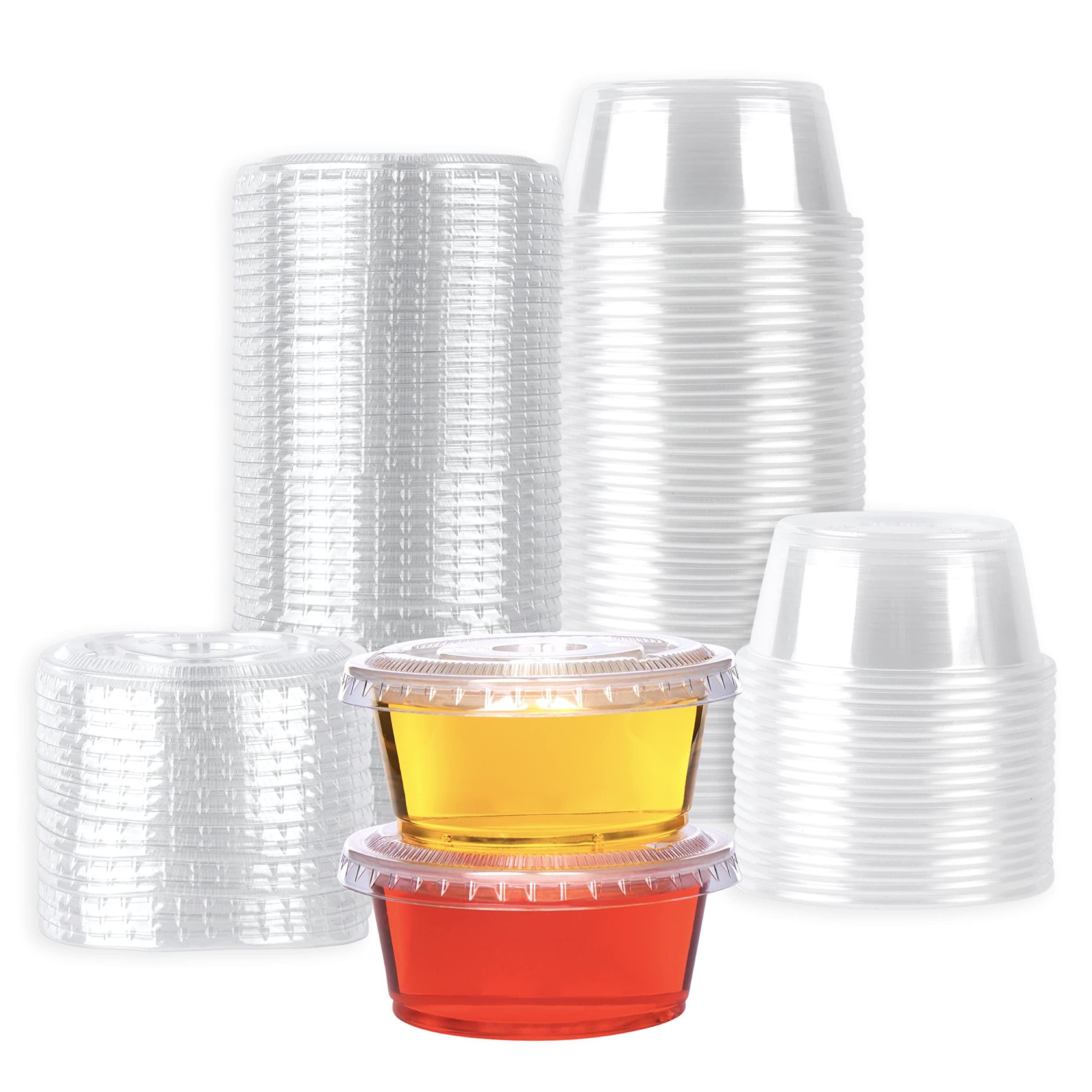 Galashield 50-Pack 3.25 oz Jello Shot Cups with Lids - Small Plastic Condiment Containers for Sauces, Dressings & Portion Control | Perfect for Parties, Catering & Food Storage