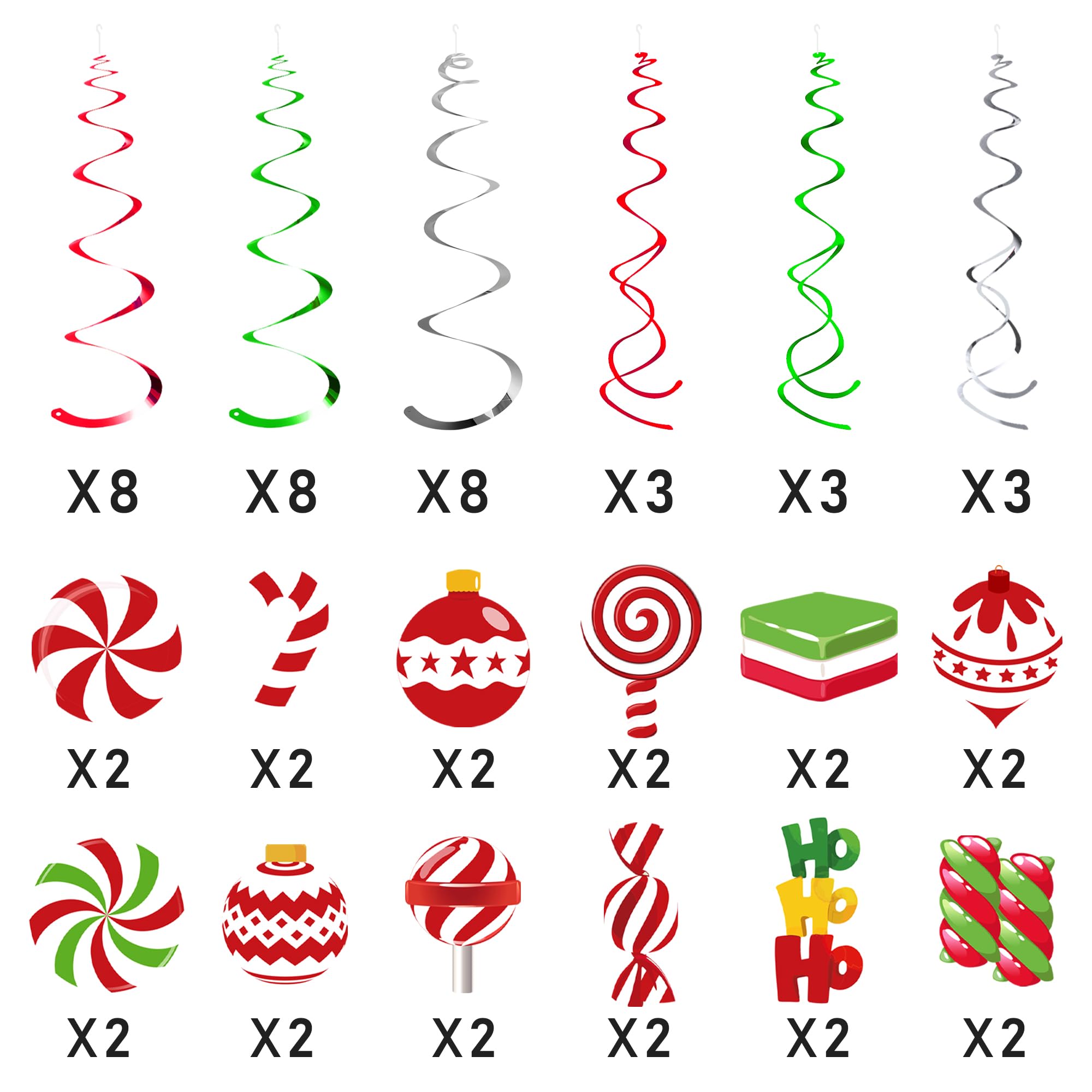 57pcs Christmas Candy Hanging Swirl Decorations - Xmas Party Ceiling Hanging Streamers, Peppermint Candy Cutouts Ornaments for Holiday Party, Classroom & Home Decor - Perfect for Christmas Tree, Gift Wrapping & Festive Celebrations