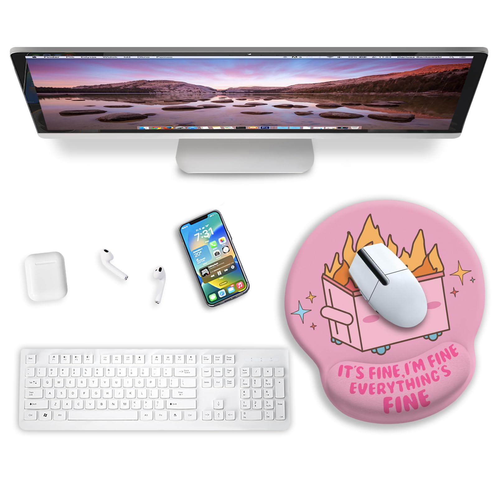 Ergonomic Mouse Pad with Wrist Rest - Funny 'Dumpster on Fire' Design for Gaming, Office & Home Use | Comfortable Support for Wireless Mouse, Laptop & Desk Accessories | Perfect for Work, Gaming & Computer Setup