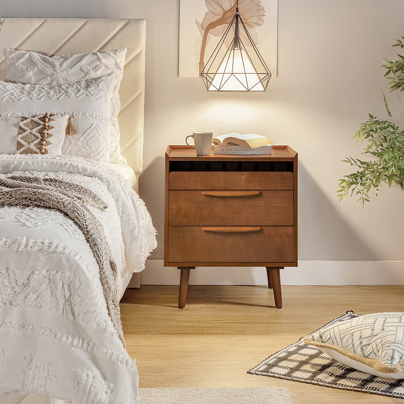 Janet 3-Drawer Nightstand with Optional Styles - Modern Bedside Table for Bedroom, Living Room & Office Storage