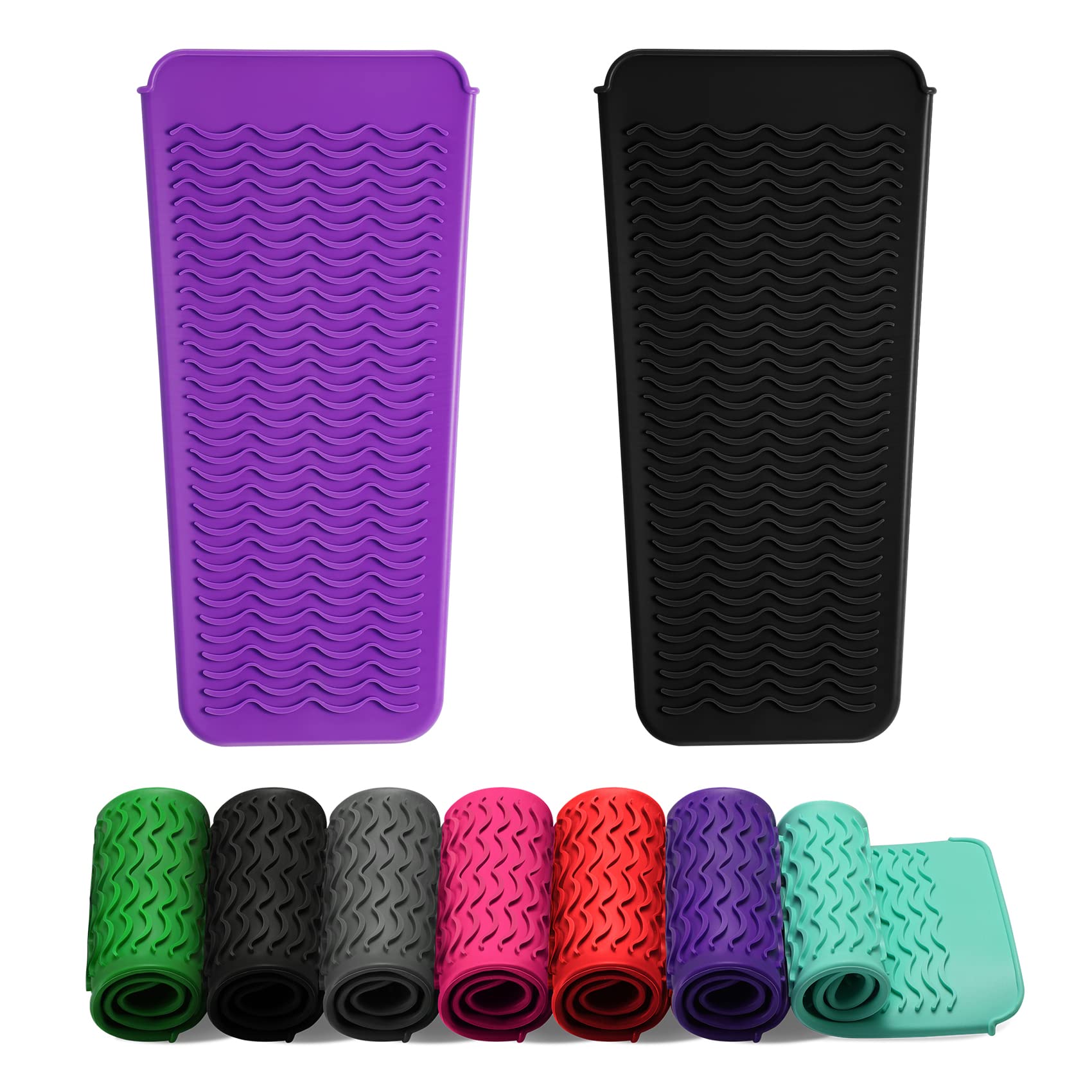 ZAXOP 2 Pack Heat Resistant Silicone Mat & Pouch for Hair Straightener, Curling Iron, Flat Iron - Thermal Protection for Hot Hair Tools (Purple & Black) | Perfect for Travel, Salon & Home Styling