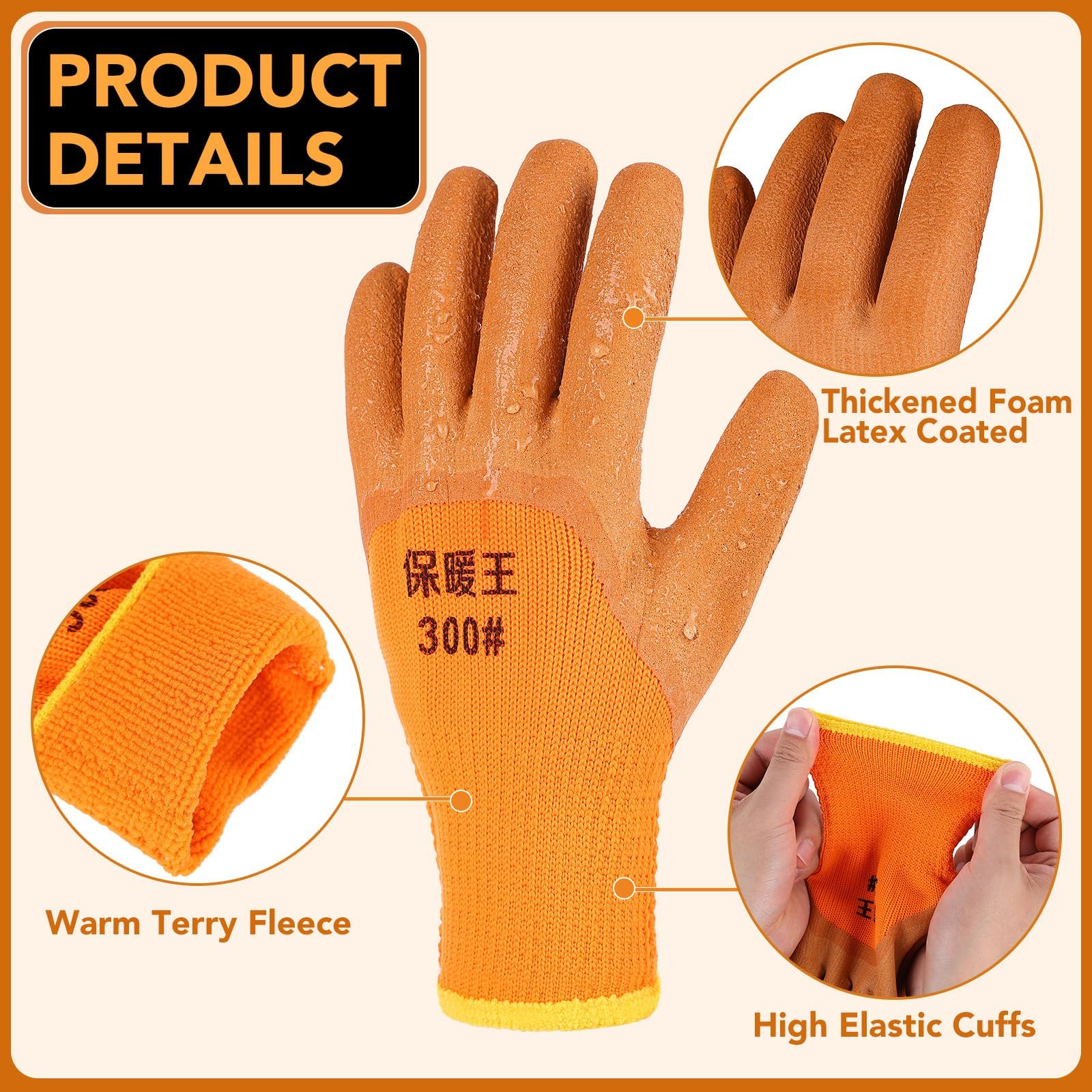 10 Pairs Waterproof Winter Work Gloves for Men - Thermal Insulated Freezer Gloves with Non-Slip Grip - Heavy Duty Cold Weather Gloves for Outdoor Work, Construction, and Snow Removal