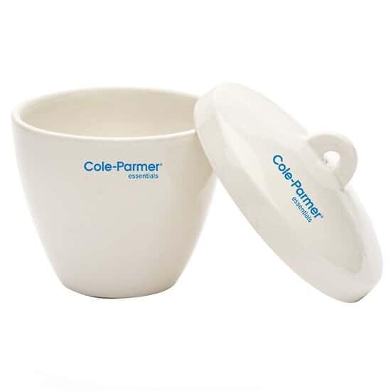 Cole-Parmer 100 mL Tall-Form Porcelain Crucible with Cover - 6-Pack for Laboratory Experiments, Chemical Analysis & High-Temperature Applications