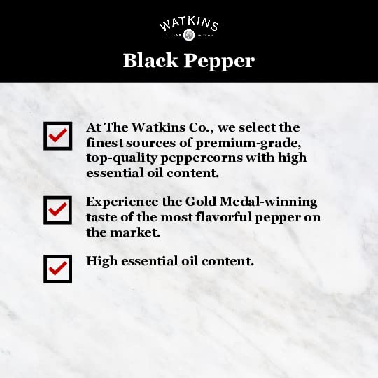 Organic Peppercorn Blend Grinder - Watkins Premium 2.4oz Fresh Ground Pepper for Steak, Pasta & Salads - Gourmet Kitchen Spice Grinder