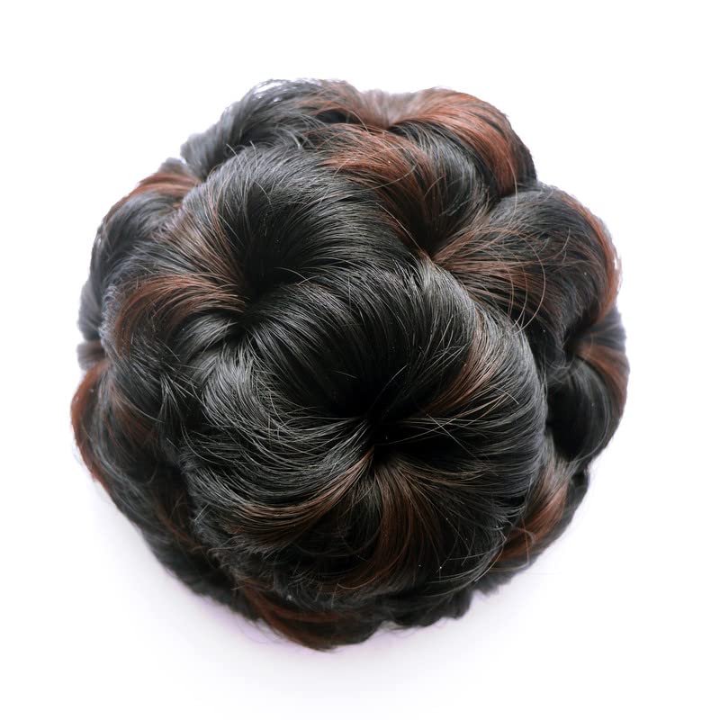 Navjai Red Highlight Synthetic Hair Bun Clip - Bridal Hair Styling Extension for Women & Girls | Perfect for Ponytails, Updos, and Special Occasions