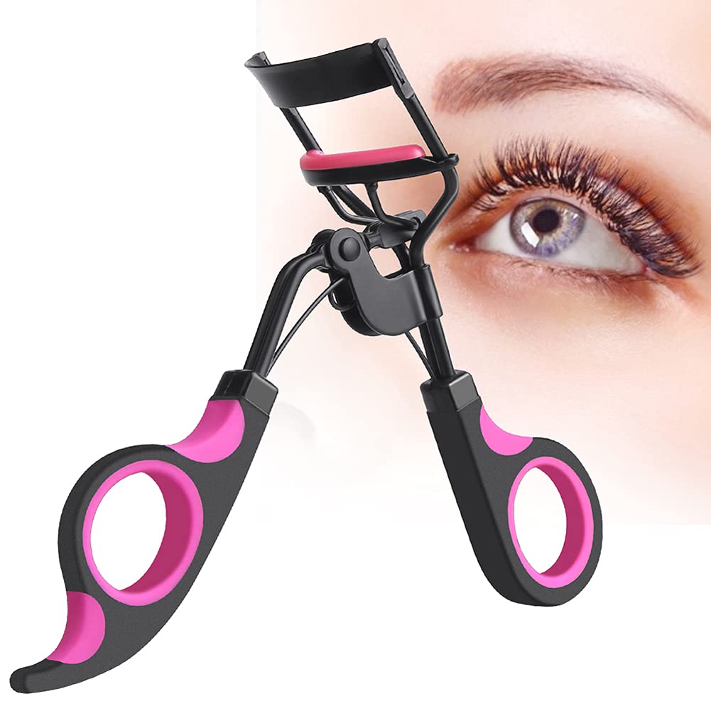 Black Handle Eyelash Curler with 5 Replacement Silicone Pads - Professional Lash Curling Tool for Makeup & Cosmetics - Perfect for Daily Use, Salon, Bridal & Party Makeup Looks