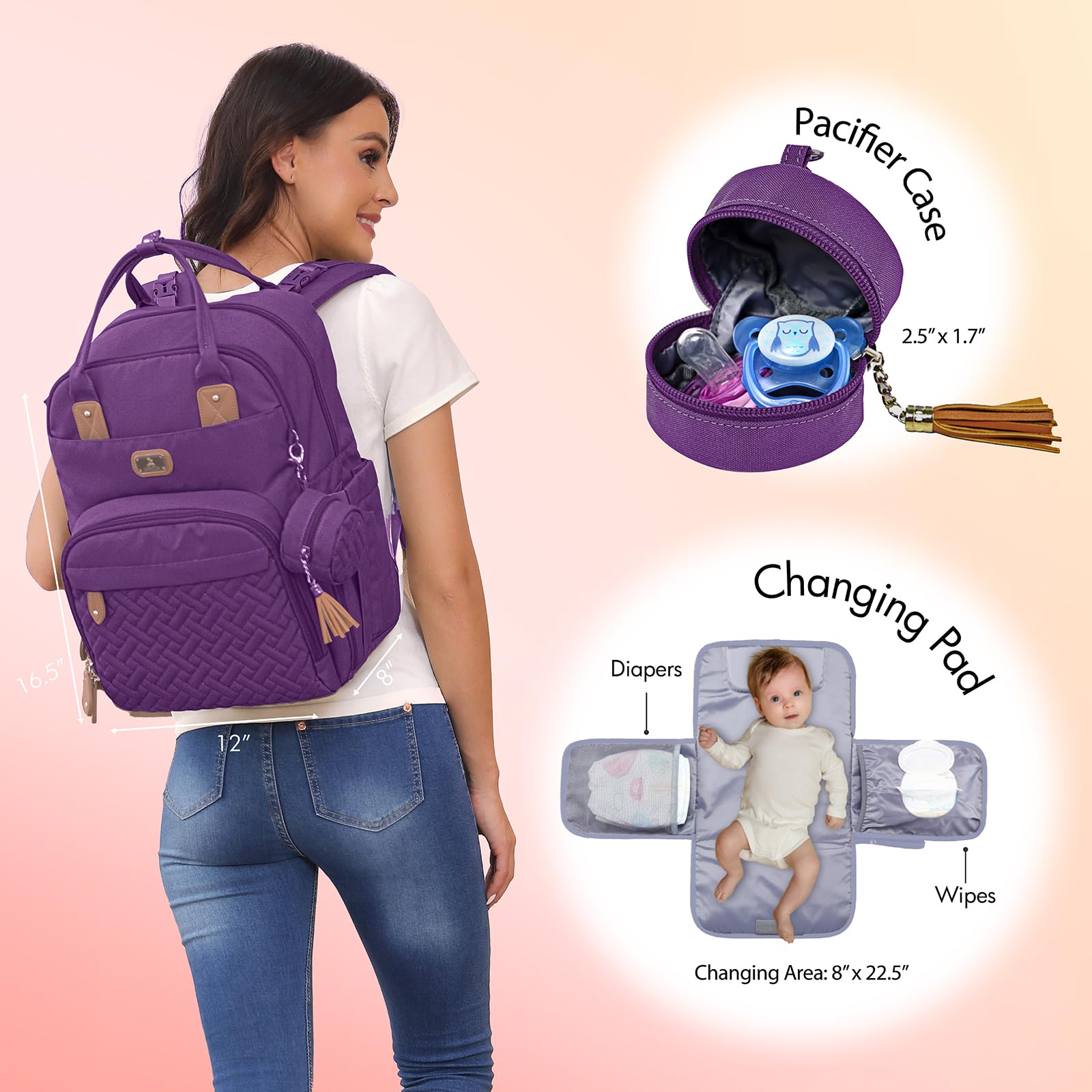 Waterproof Diaper Bag Backpack for Moms - Baby Essentials Organizer with Insulated Bottle Pockets, Portable Changing Pad & Stroller Straps | Perfect for Travel, Daycare & On-the-Go Parenting