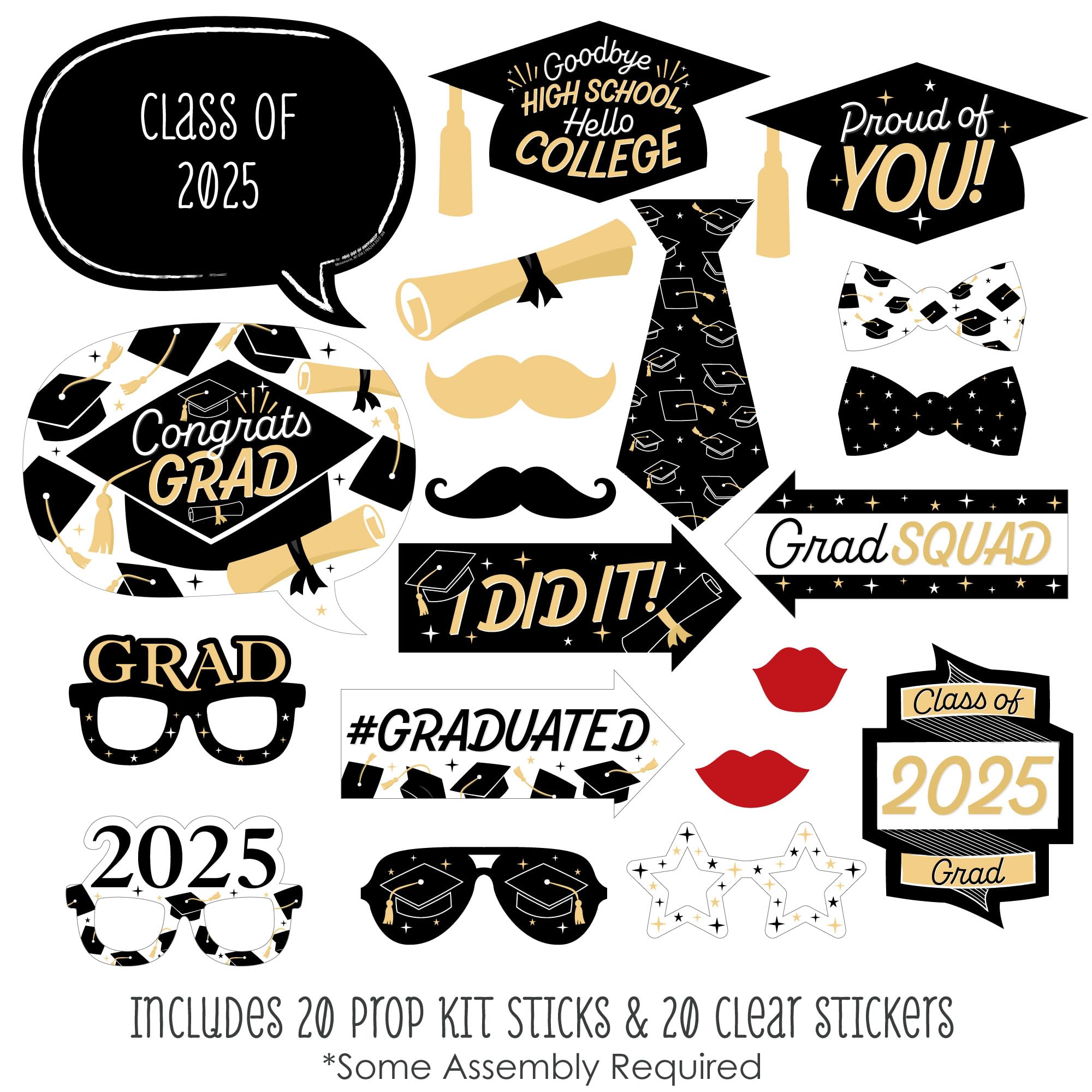 Big Dot of Happiness Hello College 2025 Graduation Photo Booth Props Kit - 20 Count - Perfect for Graduation Party Decorations & Class of 2025 Celebrations - Great for Photo Booths, Graduation Parties & School Events