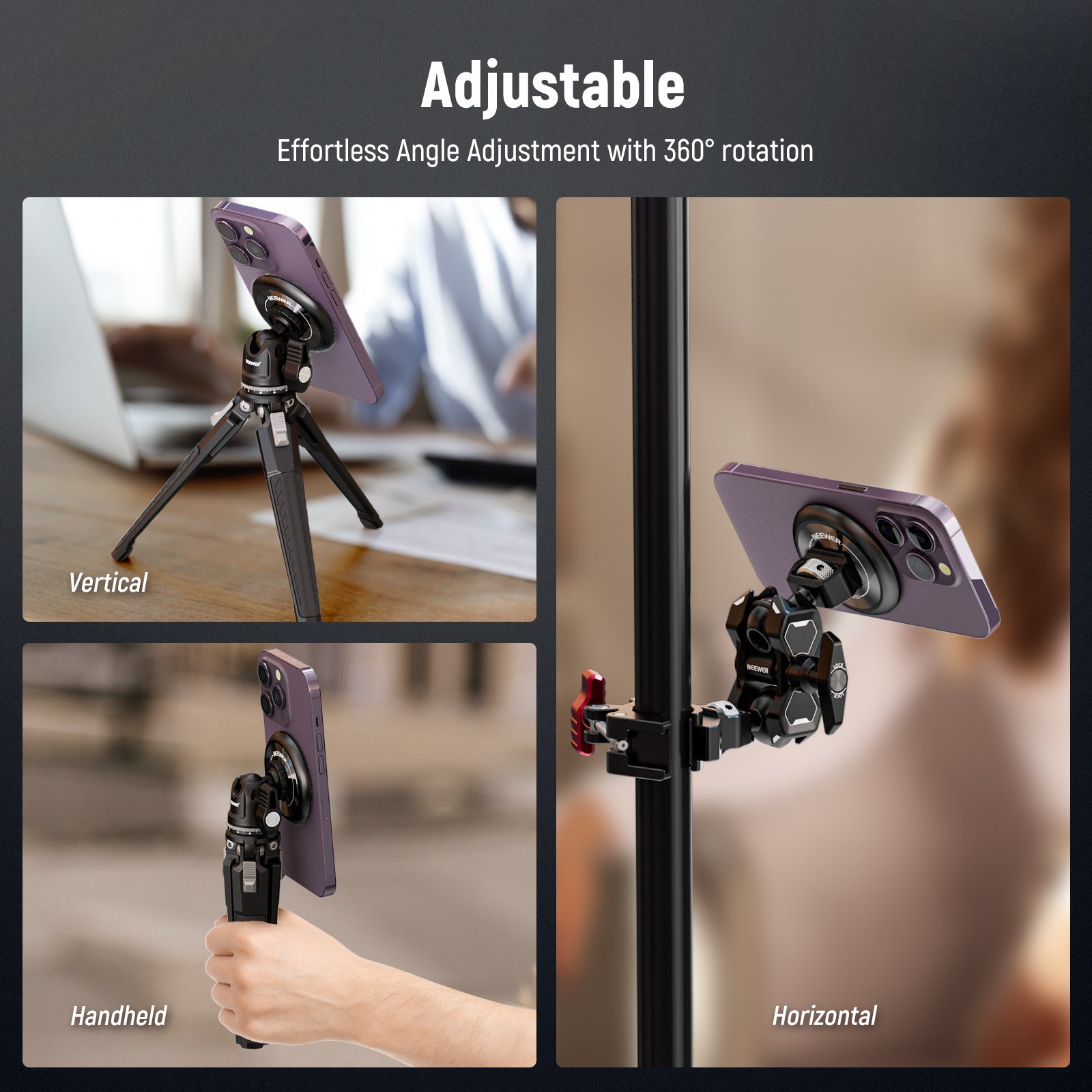 NEEWER PA010 Magnetic Phone Tripod Mount Adapter - Compatible with iPhone MagSafe & Android Phones - Perfect for Vlogging, Live Streaming & Hands-Free Photography