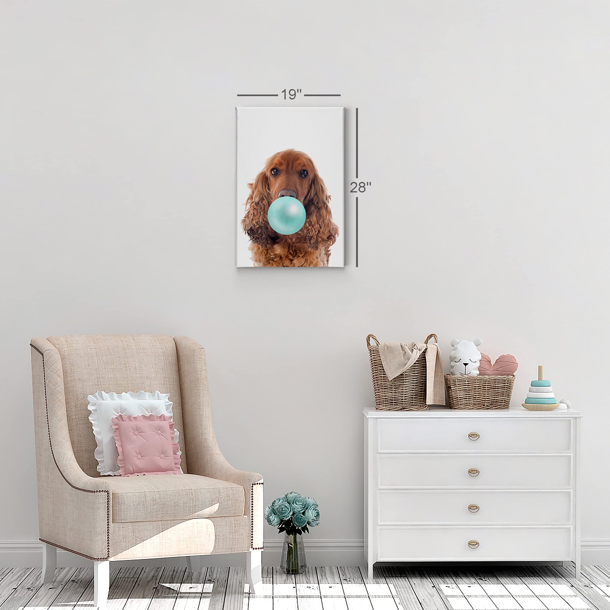 English Cocker Spaniel Chewing Teal Blue Bubble Gum - Pop Art Canvas Wall Print (36x24 inches) | Unique Pet Lover Gift for Dog Owners | Vibrant Animal Art for Living Room, Bedroom, Nursery & Office Decor | Perfect for Dog-Themed Home Design & Gift Occasions