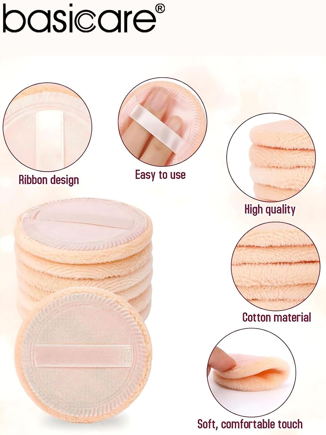 Premium Latex-Free Makeup Sponge - Soft Velour Puffs Round Blending Sponge with Strap for Foundation, Powder & Blush | Ideal for Professional Makeup Application & Travel Beauty Essentials