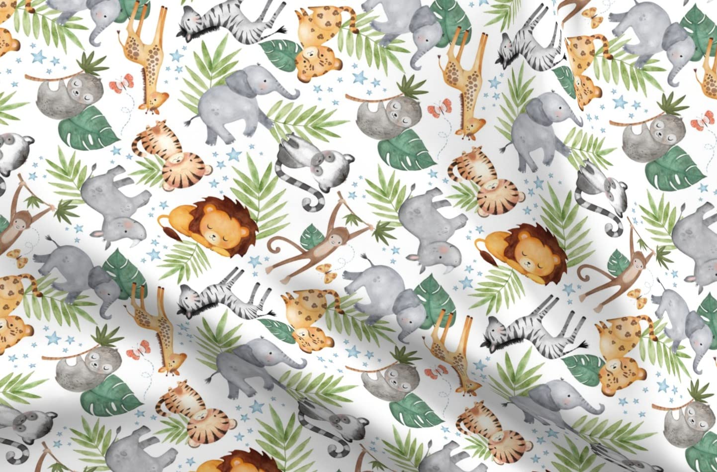 Premium Spoonflower Jungle Friends Safari Animal Print Minky Fabric by The Yard - White Nursery Fabric with Lion, Elephant & Giraffe Patterns - Perfect for Sewing Baby Blankets, Quilt Backing & Plush Toys (Ideal for Nursery Decor, DIY Baby Gifts & Soft Home Accessories)