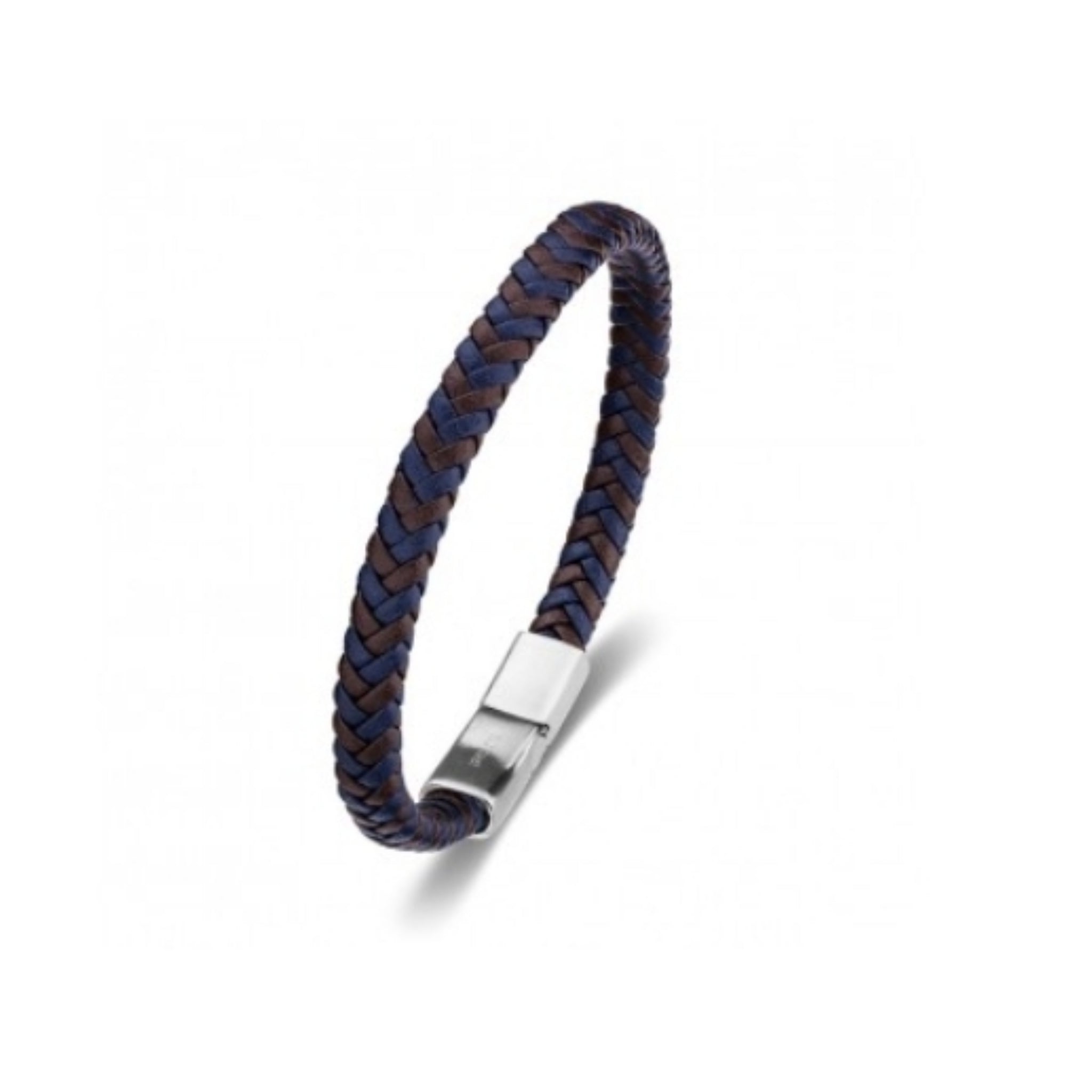 Men's Genuine Leather & Stainless Steel Bracelet - Navy Blue & Brown Woven Design - Perfect for Casual Wear, Outdoor Activities & Gifts
