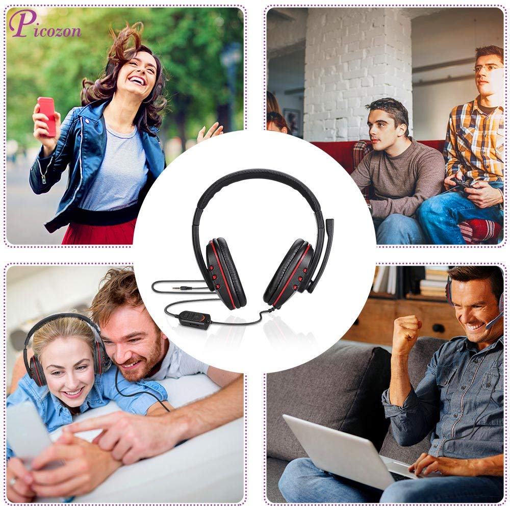 Picozon Gaming Headset with 3.5mm Jack & Built-in Mic - Compatible with PS4, PlayStation Vita, Mac, Laptop, Tablet, PC & Smartphones - Perfect for Gaming, Streaming & Online Meetings