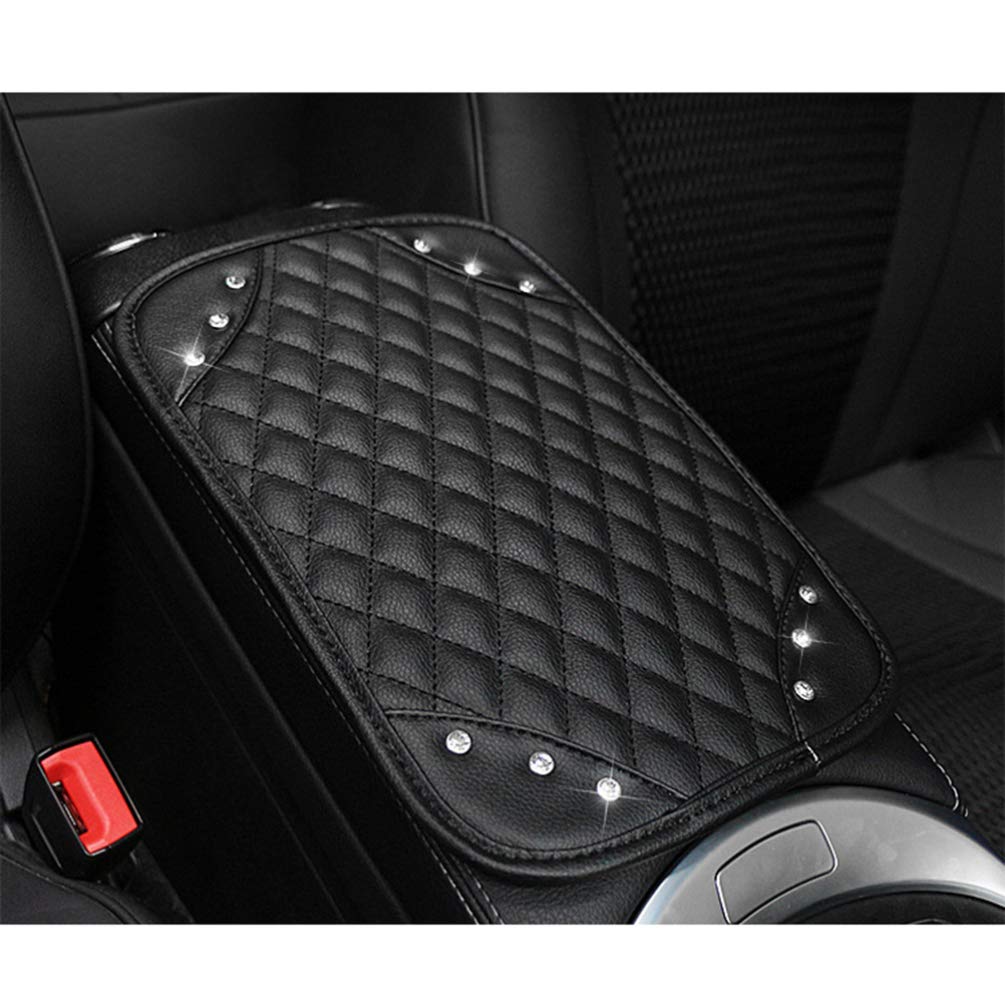 Garneck Car Armrest Cushion with Rhinestone Design - Black Center Console Pillow Cover, Armrest Box Riser Mat for Enhanced Comfort in Cars, SUVs, and Trucks - Perfect for Long Drives and Daily Commutes