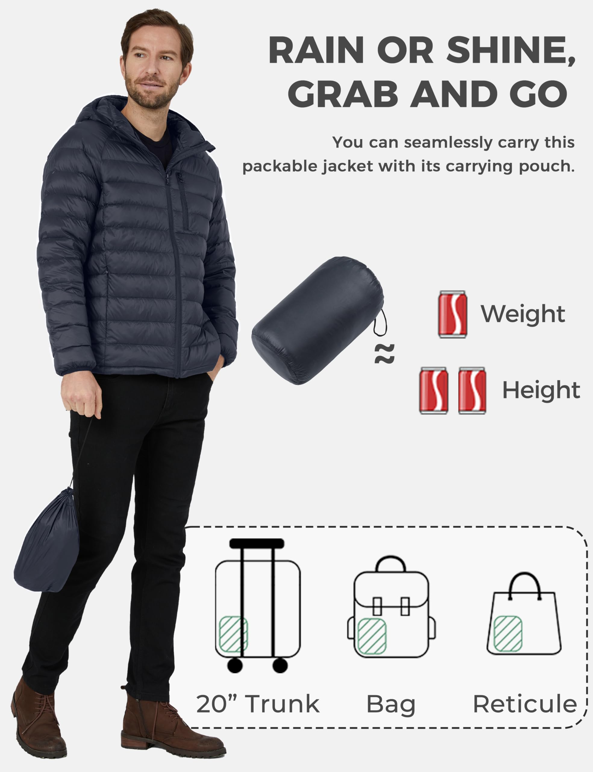 Wantdo Men's Lightweight Packable Down Jacket - Hooded Winter Puffer Coat for Outdoor Activities, Hiking & Travel | Water-Resistant & Warm Insulated Jacket