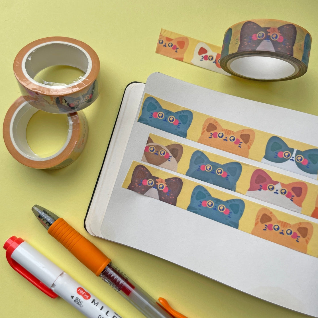 Adorable Baby Cats Washi Tape - Cute Cat Pattern Decorative Paper Tape for Scrapbooking, Journaling, DIY Crafts & Gift Wrapping