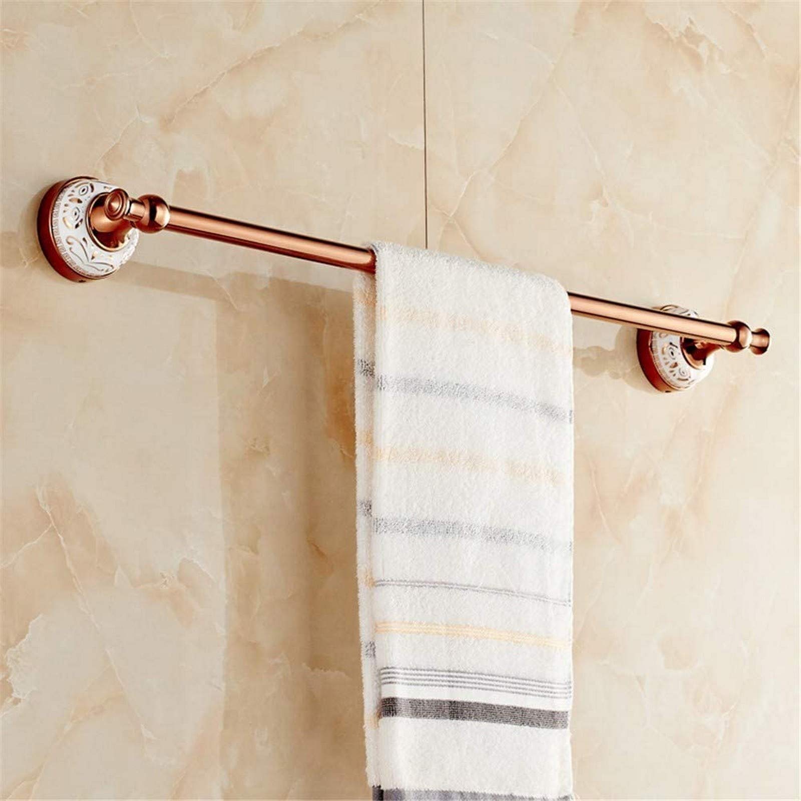 European Style Rose Gold Towel Rail - Copper Chrome Plated Single Rod Wall-Mounted Towel Bar - Rustproof Bathroom & Kitchen Towel Rack for Home, Hotel (Perfect for Modern Bathrooms, Spas & Luxury Hotels)