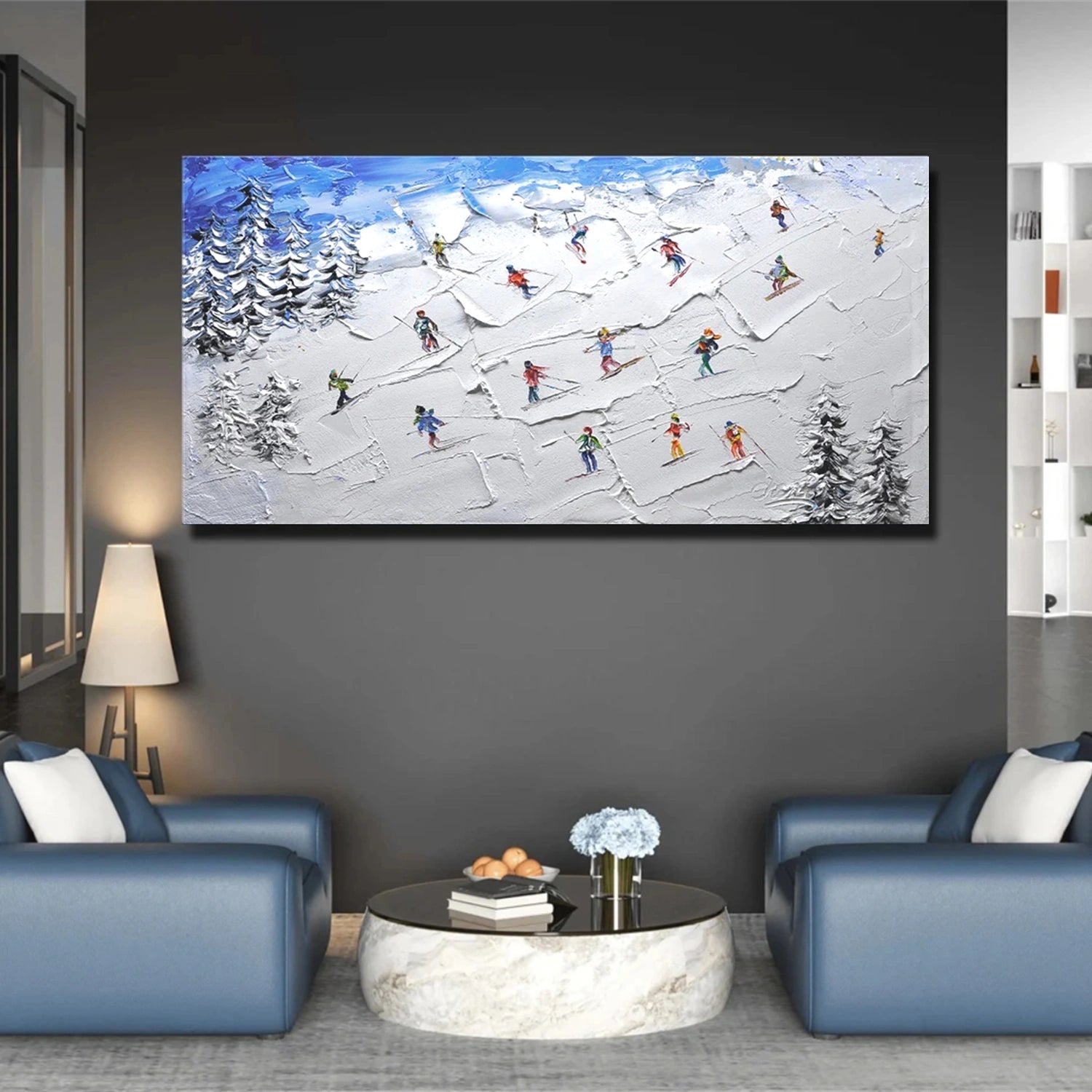 SP045 Skiing Sport Textured Art Canvas Painting - Perfect for Winter Sports Decor, Ski Lodge Wall Art & Gift Ideas