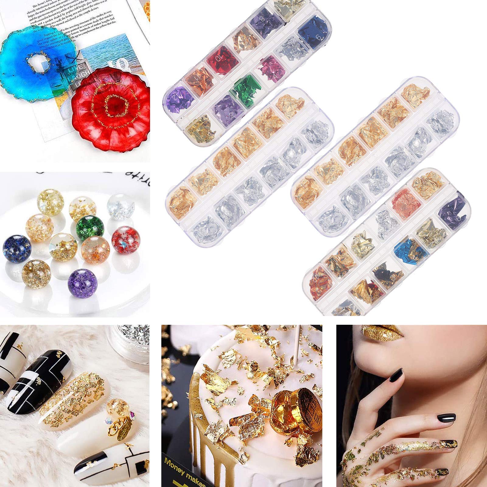 4 Boxes DIY Nail Art Foil Decorations - Metallic Glitter Sequins for Manicure & Nail Art Design - Perfect for Home Salon, Parties, and Special Occasions