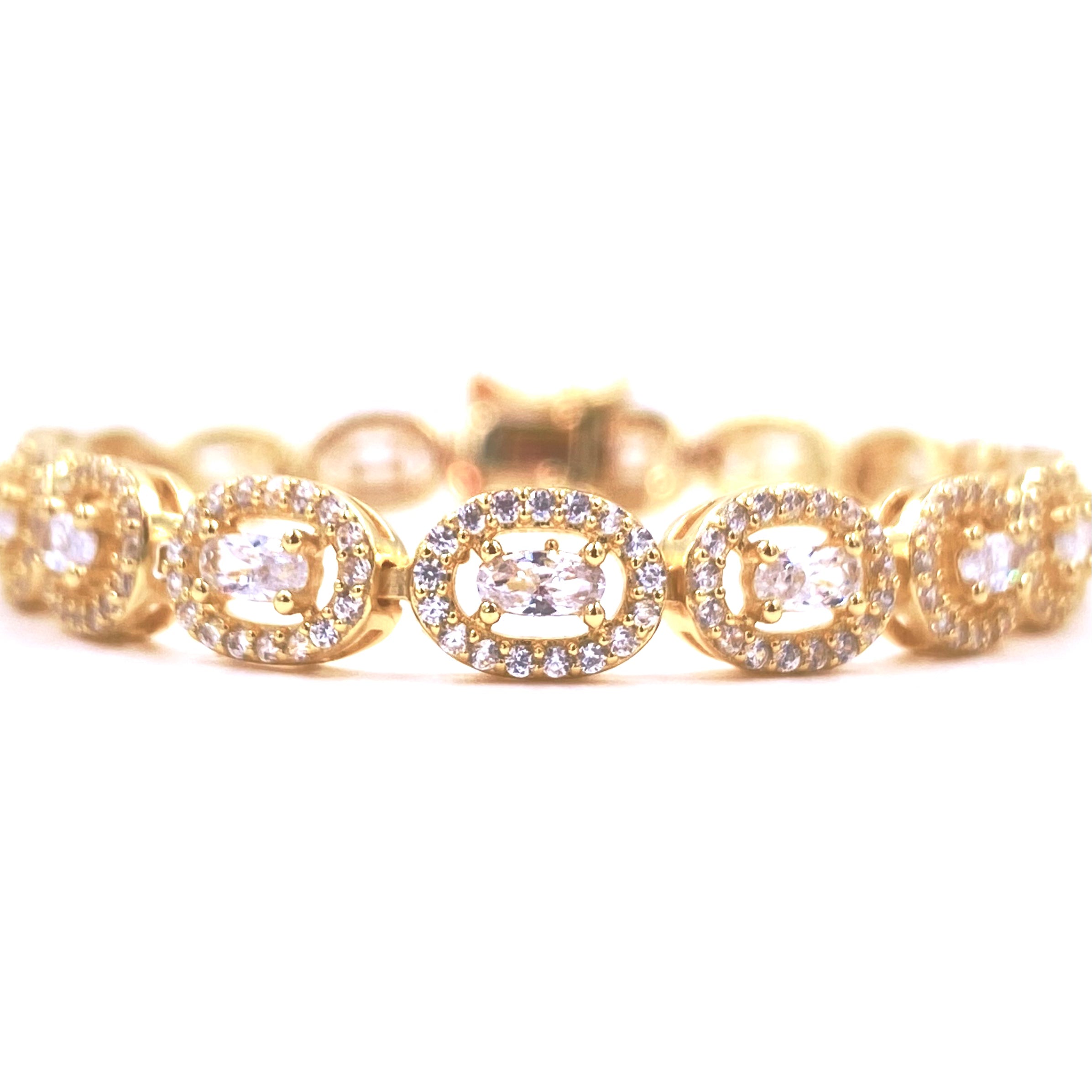 Ashley Gold Sterling Silver Gold Plated Round & Baguette CZ Tennis Bracelet for Women - Elegant Jewelry Gift for Anniversary, Wedding & Special Occasions