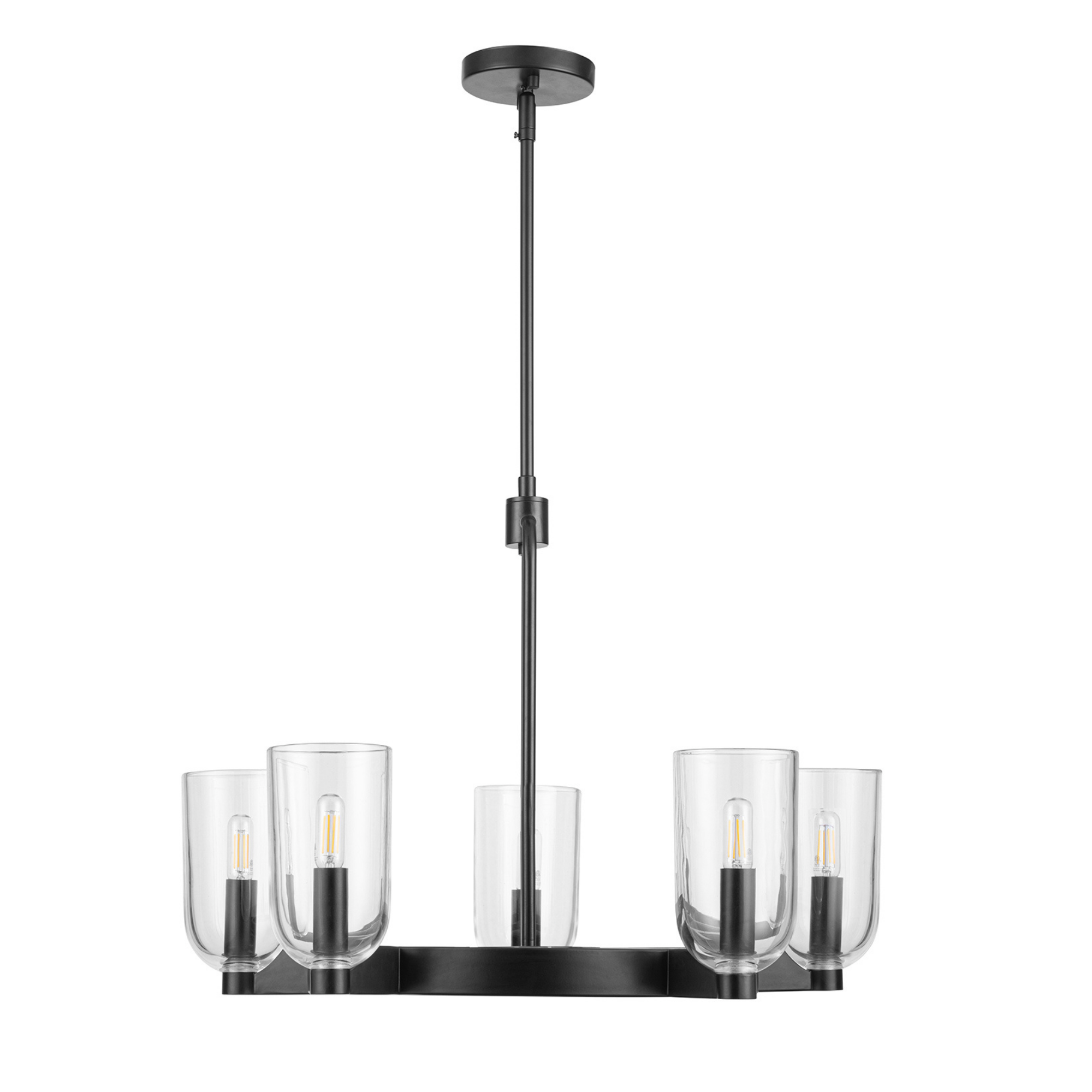 5-Light Hansley Chandelier in Matte Black with Clear Glass Shades - Perfect for Dining Room, Living Room, and Bedroom Lighting