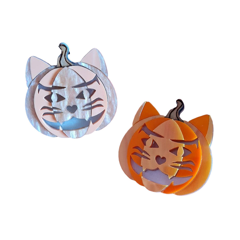Halloween Cat O'Lantern Brooch - Handmade Jewelry by Cherryloco | Perfect for Costume Accessories, Gift Giving & Spooky Season Fashion