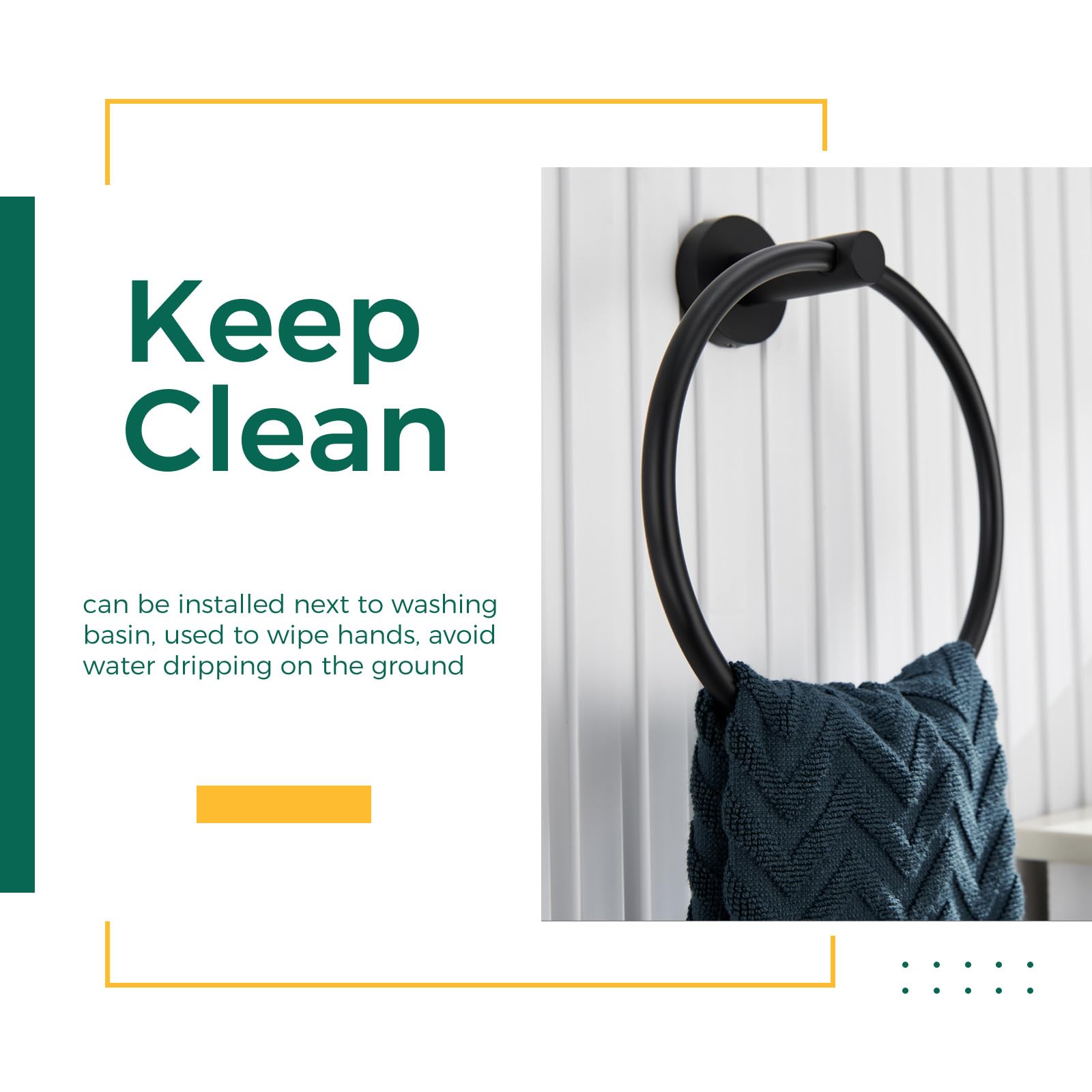 Aomasi Matte Black Stainless Steel Swivel Towel Ring - Stylish Round Bathroom Hand Towel Holder for Washcloth & Kitchen Use