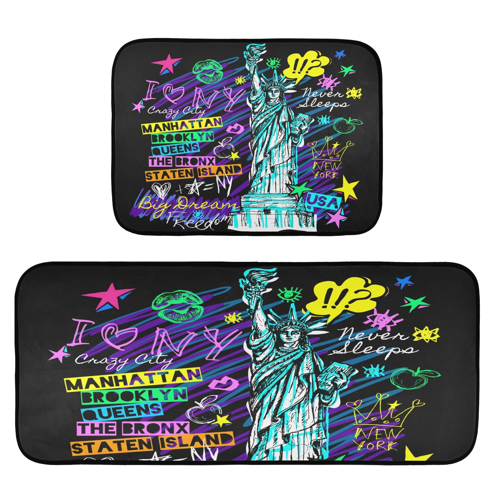 Statue of Liberty New York Kitchen Mat Set of 2 - Anti-Fatigue Non-Slip Cushioned Foam Rugs - Heavy Duty Kitchen Runner & Comfort Standing Mat for Home Decor - Perfect for Kitchens, Entryways, and High-Traffic Areas