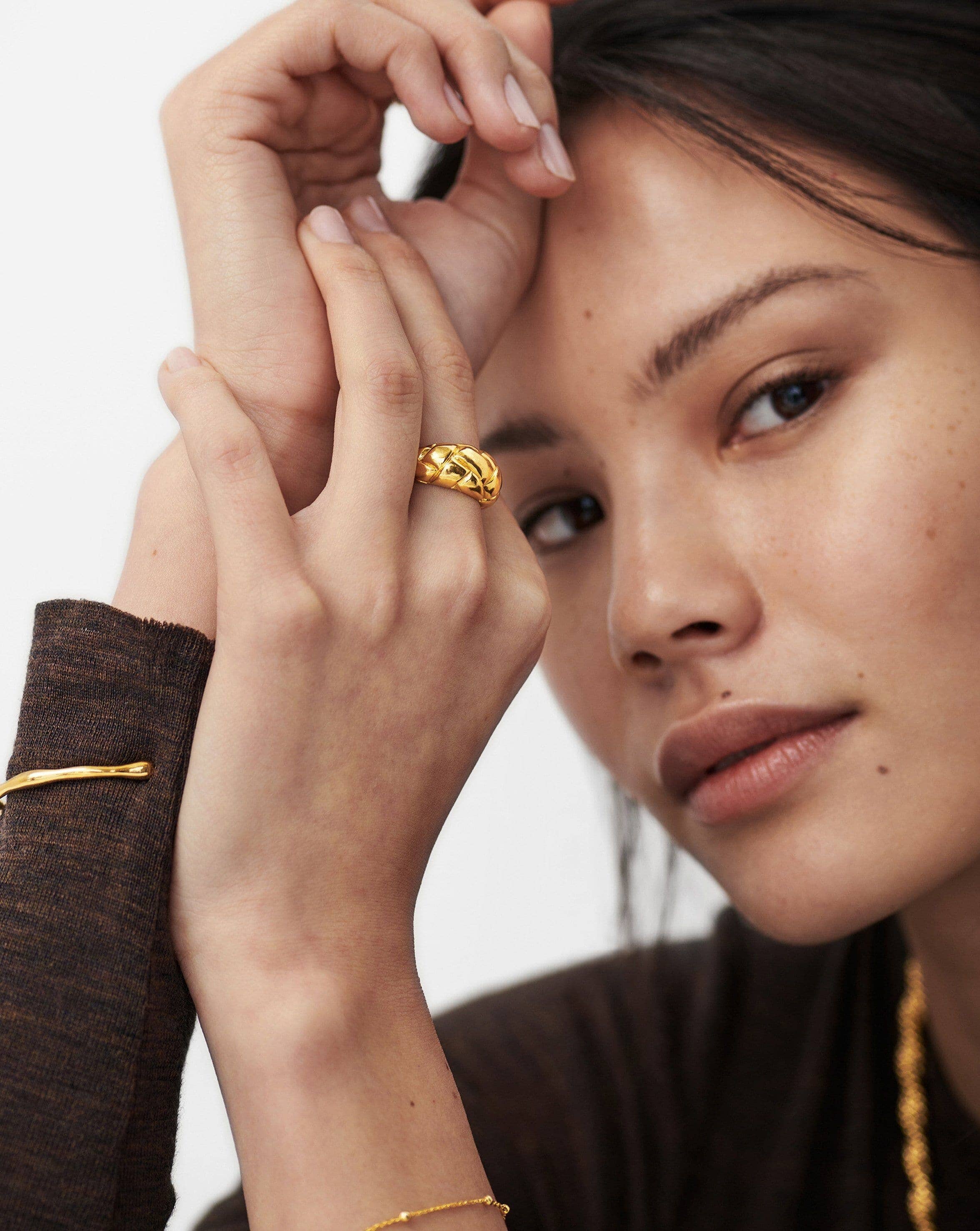 Lucy Williams Dome Waffle Ring | 18k Gold Vermeil Stackable Ring for Women | Elegant Jewelry Gift for Birthday, Anniversary & Everyday Wear