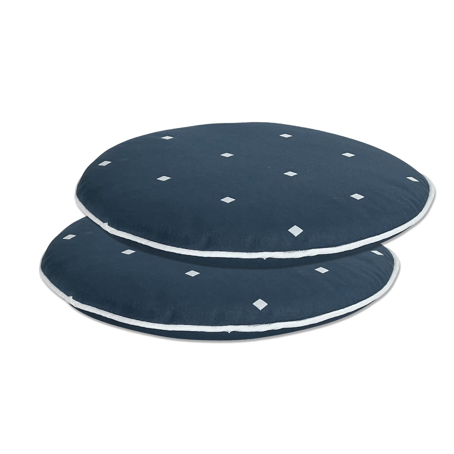 Bistro Chair Cushions Set of 2 - Navy Blue Outdoor Seat Cushions 16x16 Inch, Polka Dot Round Patio Chair Pads for Dining Chairs, Garden Furniture - Perfect for Outdoor Dining, Backyard Decor & Patio Relaxation