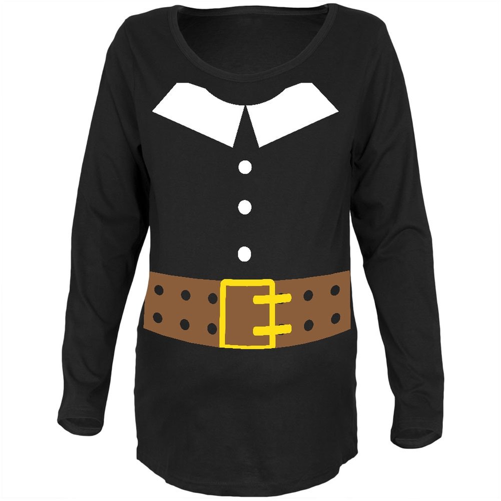 Old Glory Halloween Pilgrim Costume Black Maternity Soft Long Sleeve T-Shirt for Women - Comfortable Pregnancy Outfit for Thanksgiving, Fall Festival & Holiday Parties