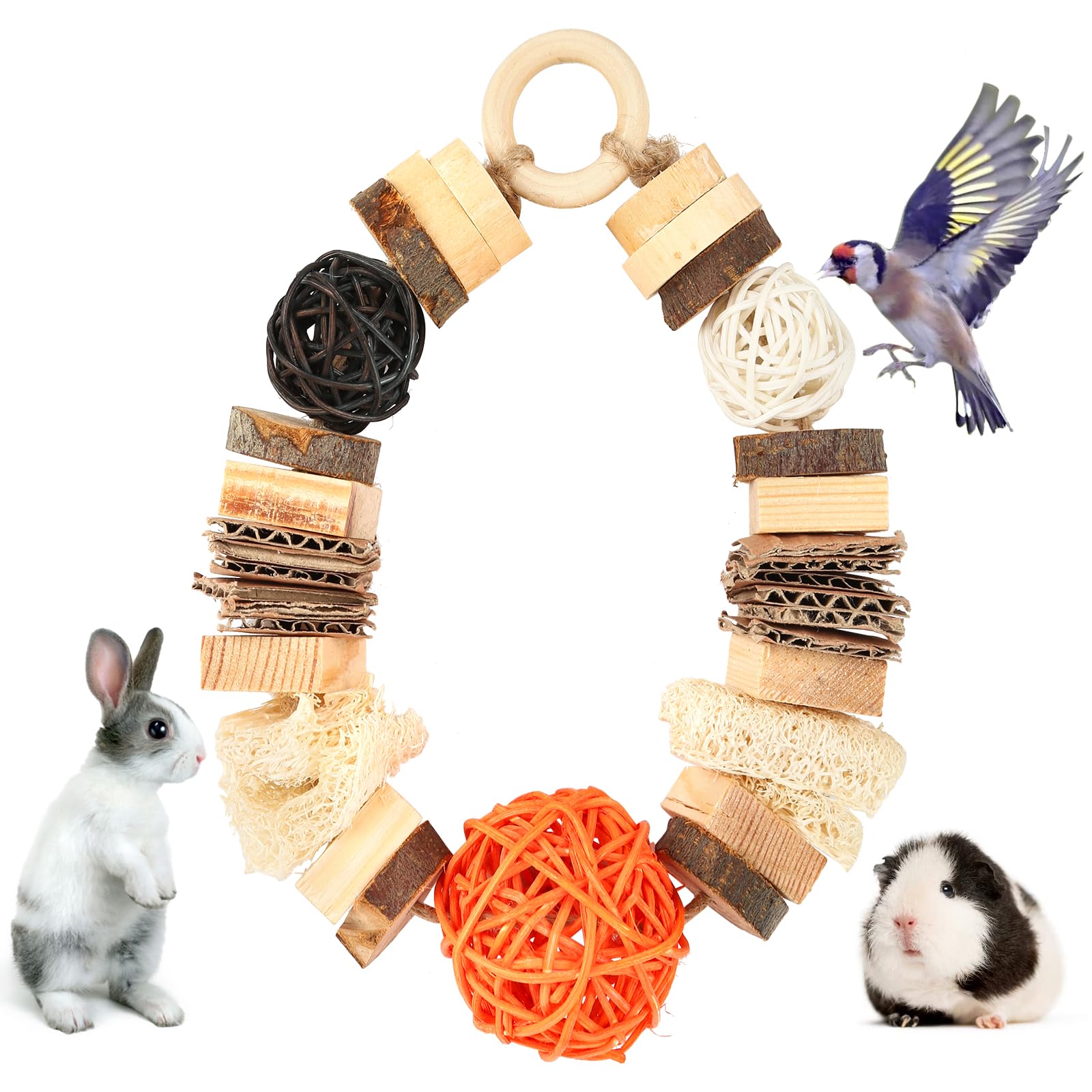 Natural Wood Chew Toys for Guinea Pigs, Rabbits, Chinchillas & Small Pets - Hanging Teeth Grinding Enrichment Toys for Cage Boredom Relief | Perfect for Small Animal Dental Health & Playtime Stimulation