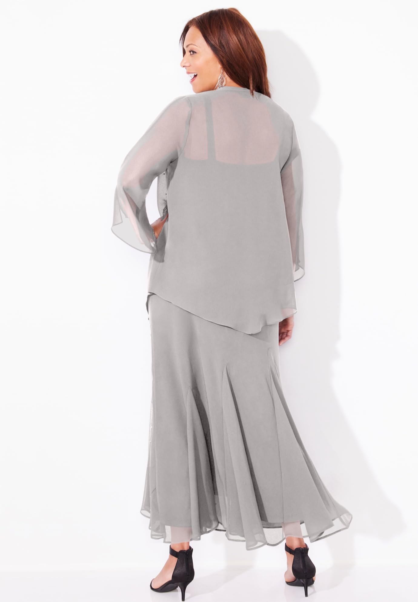 Catherines Women's Plus Size Beaded Masquerade Dress Set with Jacket (Petite Available) - Size 20W, Grey | Elegant Evening Wear for Parties, Weddings & Special Occasions