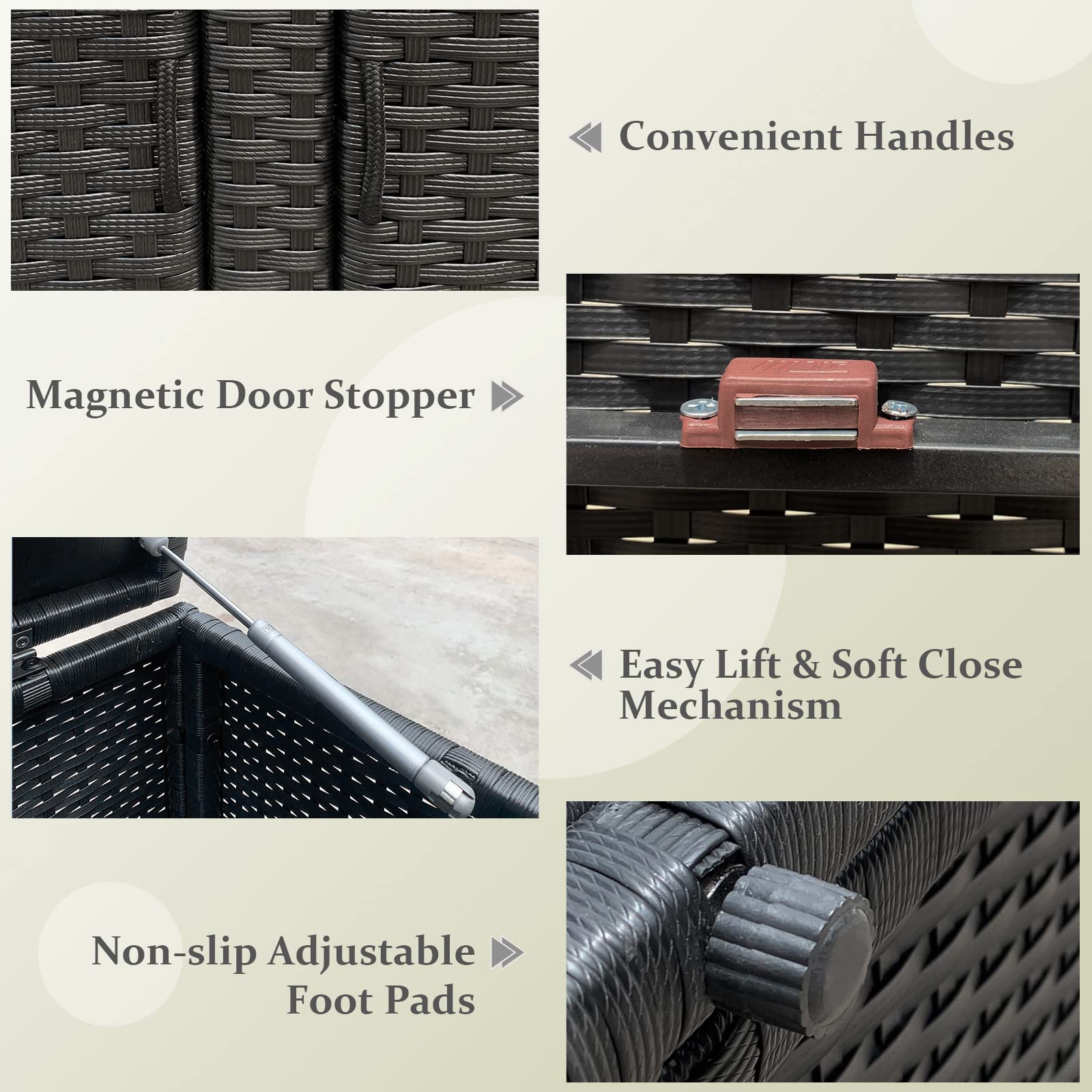 HAPPYGRILL 88 Gallon Outdoor Wicker Storage Box - Rattan Deck Box for Patio Furniture, Garden Tools & Yard Accessories - Weatherproof Storage Solution for Balcony, Porch & Backyard Organization