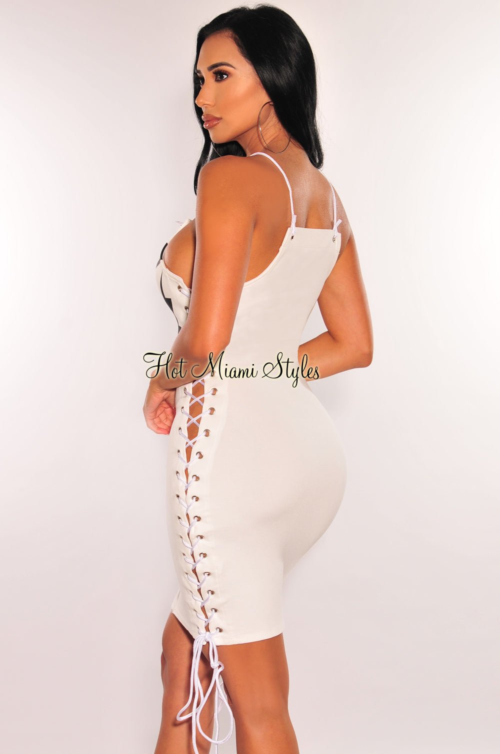 Sexy White Mini Dress with Lace-Up Sides & Zipper Detail - Perfect for Night Out, Party, and Date Night