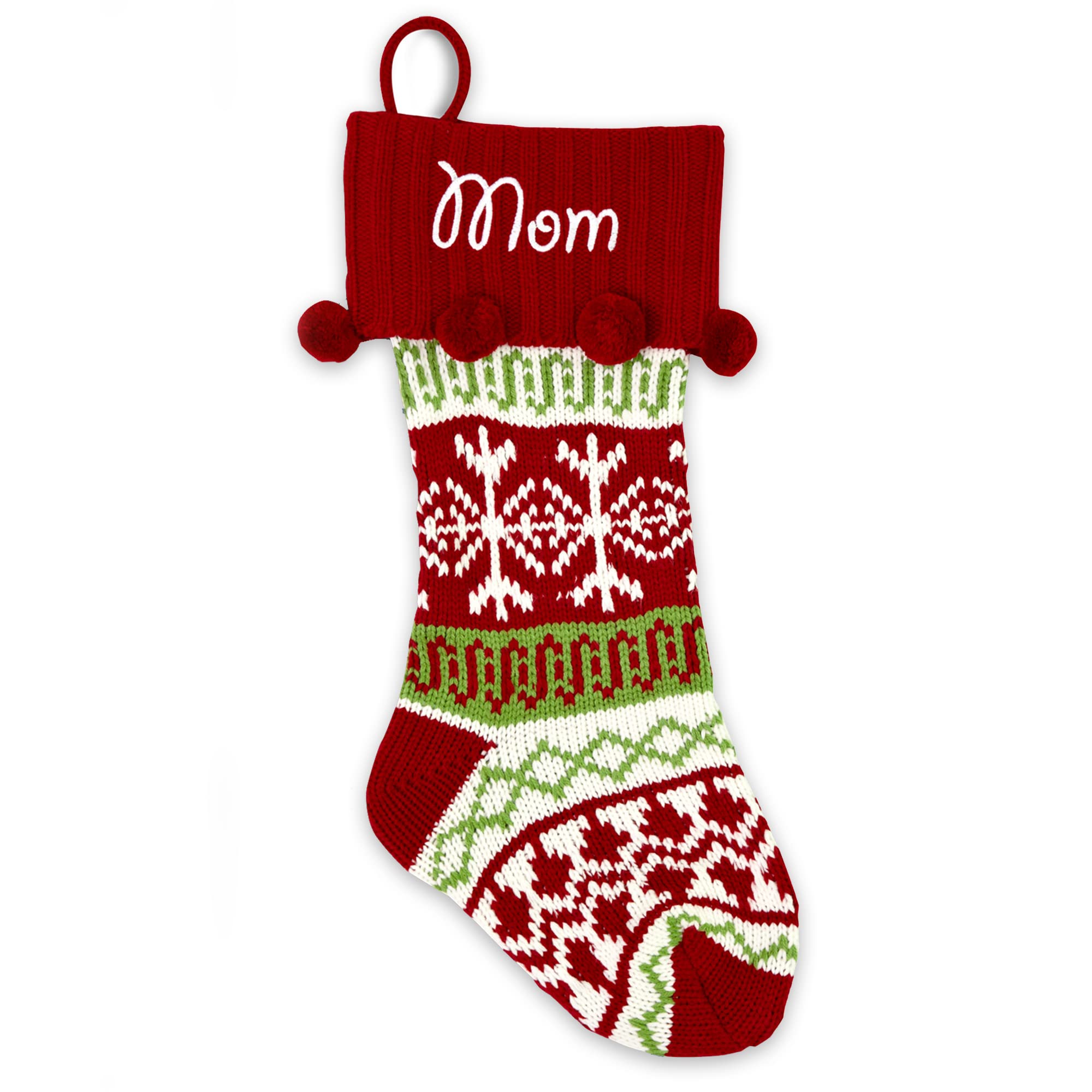 Custom Embroidered Red Snowflake Knit Family Christmas Stockings - Personalized Holiday Decor for Fireplace Mantel & Gift Exchange