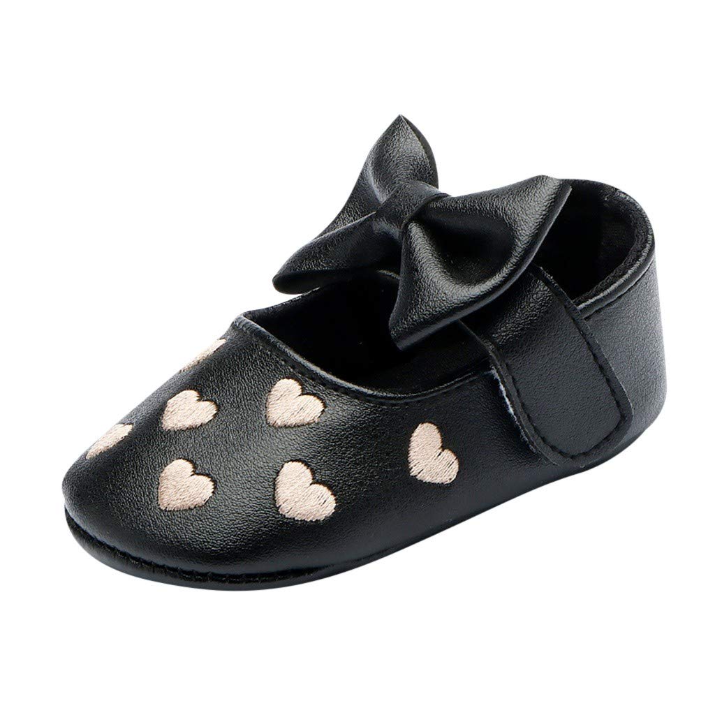 EnJoCho Toddler Tennis Shoes - Soft Leather First Walkers for Baby Girls 0-6 Months | Cute Bow Design | Black Princess Style Shoes for Infants | Perfect for First Steps, Playtime & Special Occasions