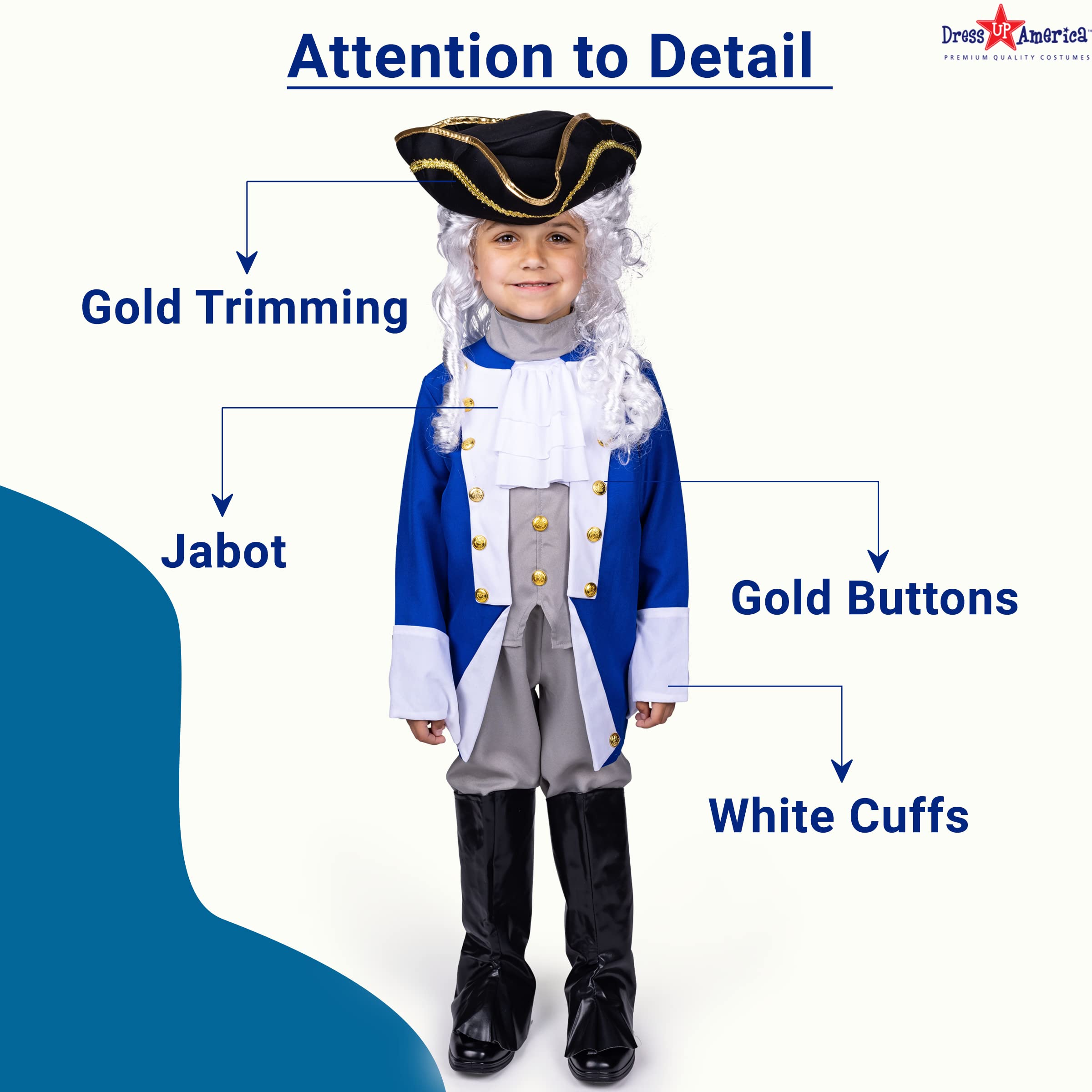 Authentic American Colonial Patriot Costume Set with Hat & Wig - Perfect for Historical Reenactments, Halloween & Themed Parties