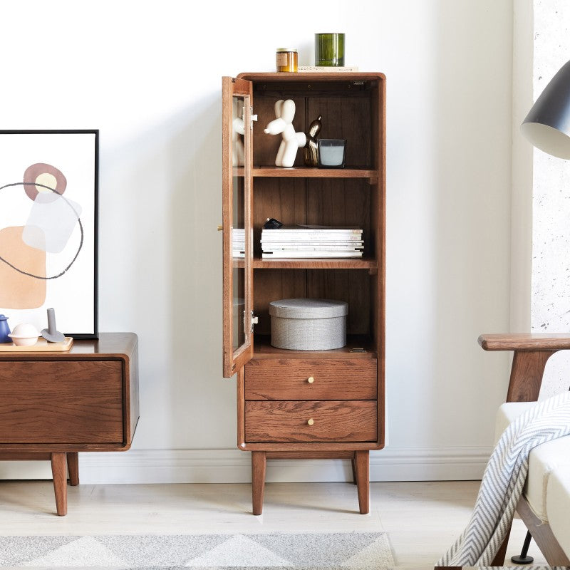 Solid Oak Wood Side Cabinet - Walnut Finish | Rustic Home Decor for Living Room, Bedroom & Entryway Storage