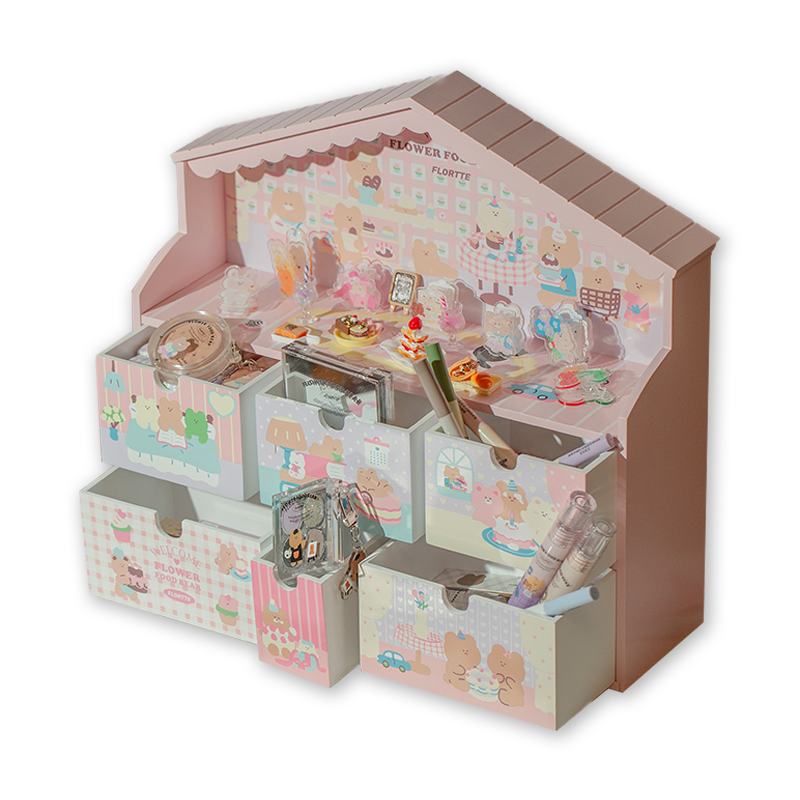 FLORTTE Cute Cauliflower Bear Makeup Organizer - Portable Cosmetic Storage Box for Travel, Vanity, and Bathroom Organization
