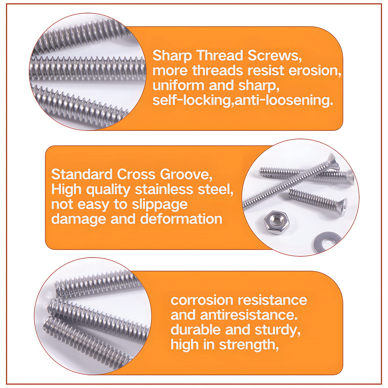 304 Stainless Steel Phillips Flat Head Machine Screws 260Pcs Kit - for DIY & Home Repair