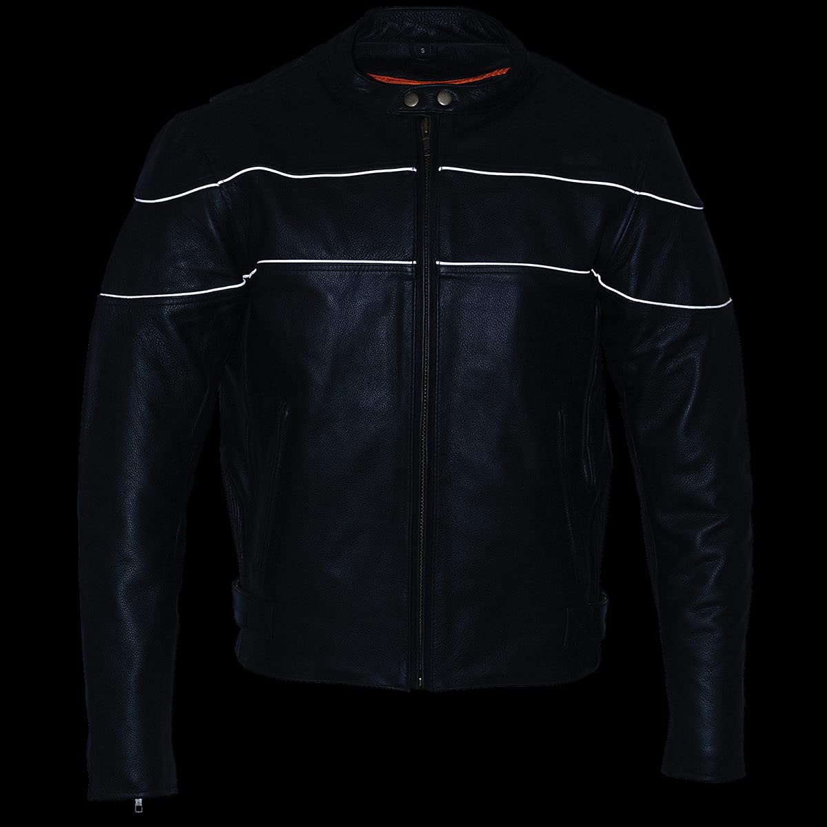 Milwaukee Leather Men's Reaper Black LKM1785 Leather Motorcycle Jacket with Side Stretch Panels & Reflective Piping - Perfect for Riding, Commuting & Outdoor Adventures