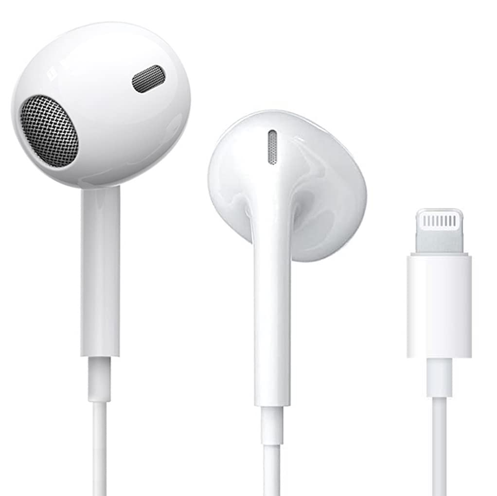 Lightning Earbuds for iPhone - Wired In-Ear Headphones with Noise Cancelling, Built-in Mic & Volume Control - Compatible with iPhone 14/13/12/11/Pro/Max/Mini/X/8/7 - White | Perfect for Commuting, Workouts & Hands-Free Calls