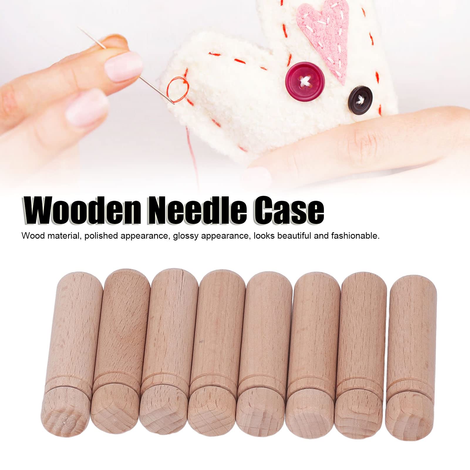 HEEPDD 8Pcs Wooden Needle Case - Portable Sewing Needle Holder with 3 Stickers for Thread & Sewing Supplies Storage - Perfect for Travel, Crafting & Home Organization