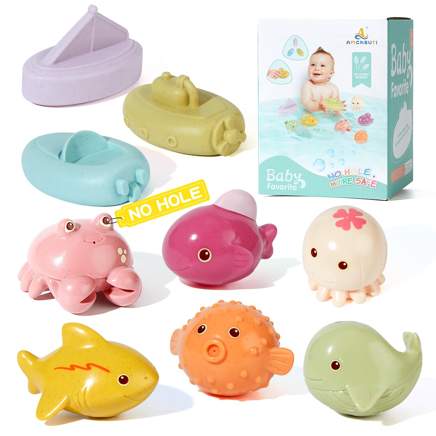 9-Piece No Hole Animal Bath Toys for Babies 6-12 Months | Mold-Free Floating Shower Toys for Boys & Girls | Perfect Bathtub Gifts & Sensory Water Play