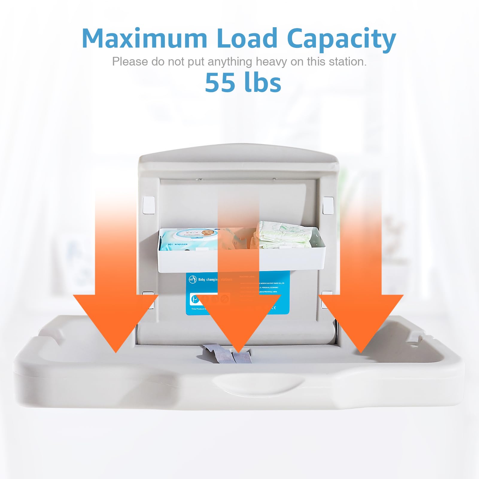 Wall Mounted Baby Changing Station - Foldable Diaper Changing Table for Commercial Restrooms | Durable HDPE Material with Safety Strap (White/Gray) | Ideal for Daycares, Shopping Malls & Public Restrooms