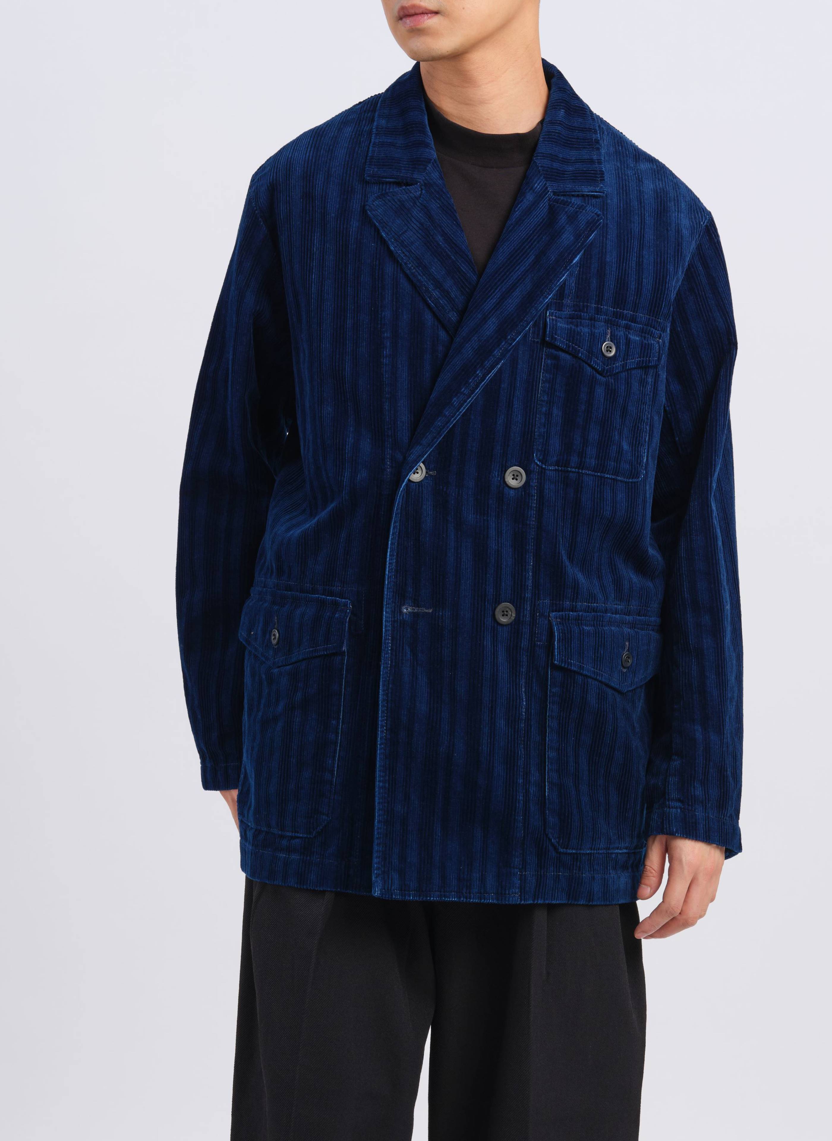 Stylish Indigo Cotton Corduroy Double-Breasted Soft Blazer for Women | Comfortable & Elegant Office Wear | Perfect for Business Meetings, Work Attire & Formal Events