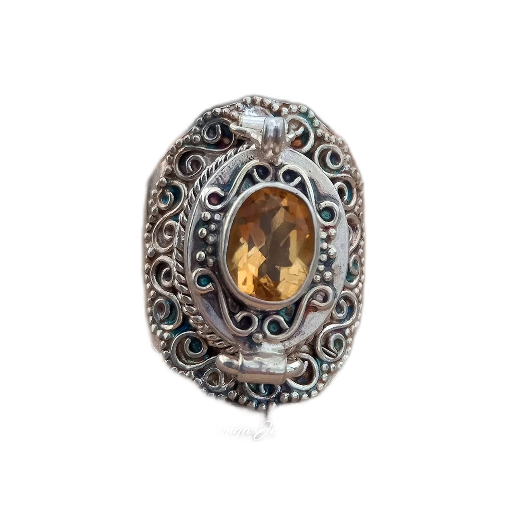 925 Sterling Silver Round Citrine Poison Locket Box Ring - Gothic Jewelry with Black Onyx Gemstone - Elegant Prayer & Pill Box Ring for Women - Perfect for Halloween, Cosplay and Gothic Fashion (Size 10)