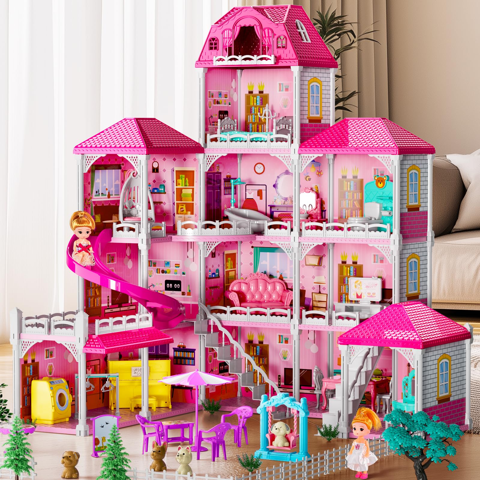 Villa Girls Pretend Play Toy Set for Kids Ages 3-12 - 2 Dolls with Accessories & Furniture, Indoor & Outdoor Role Play Toys for Toddlers & Children - Perfect Birthday Gift for 3-6 Year Old Girls (Ideal for Tea Parties, Playdates & Imaginative Play)